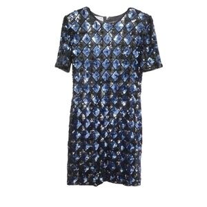 VTG Stenay Sequin Blue Dress SZ 10 Glam Party Wedding Cocktail Diamond